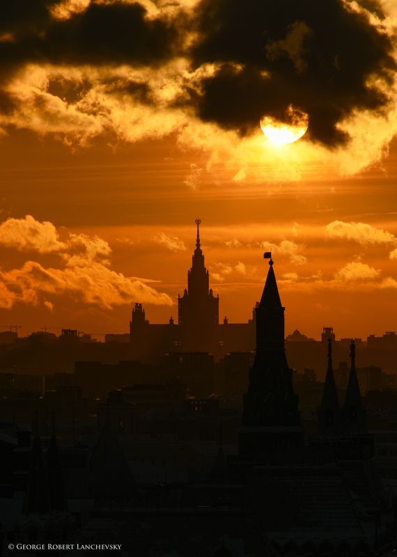Руфинг фотография, руфинг, закат, Россия, Москва Холодный закат фото превью