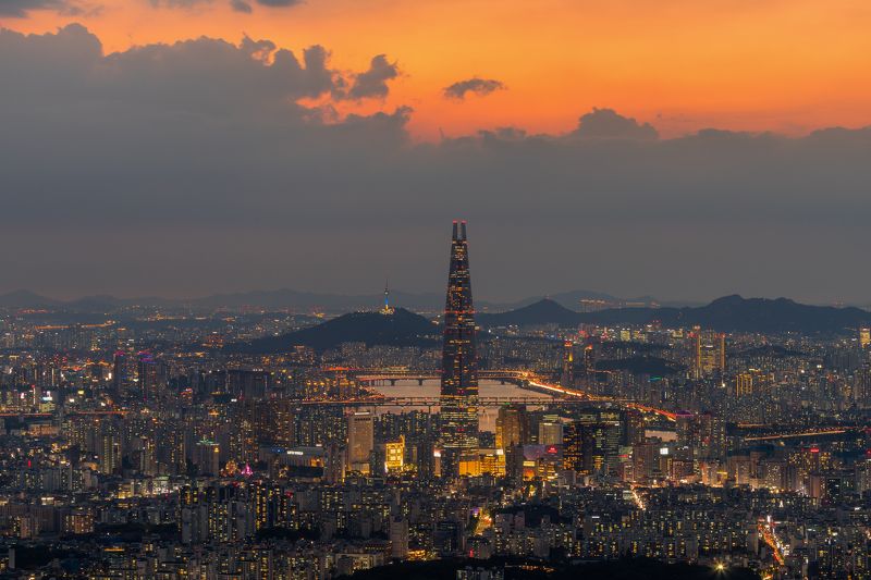 сеул, корея, seoul, korea, cityscapes, sunset, architecture, городской пейзаж, архитектура, небоскребы,  Закатный Сеул фото превью