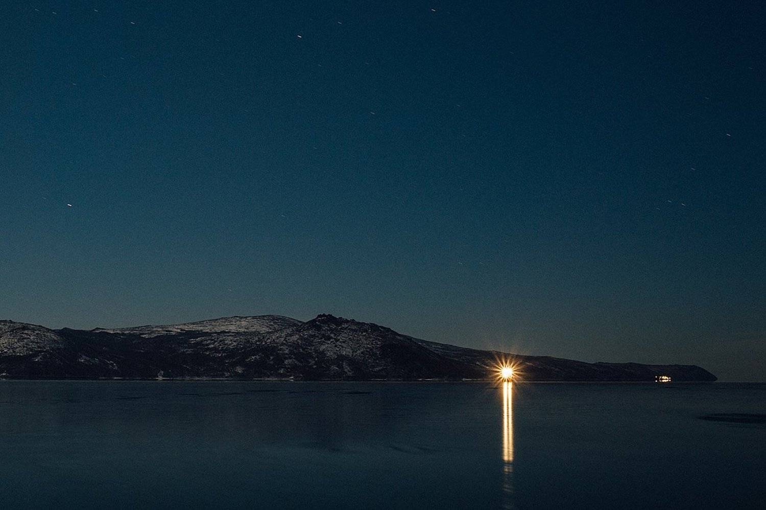 море, корабль, огни, небо, звезды, Евгений Труфанов