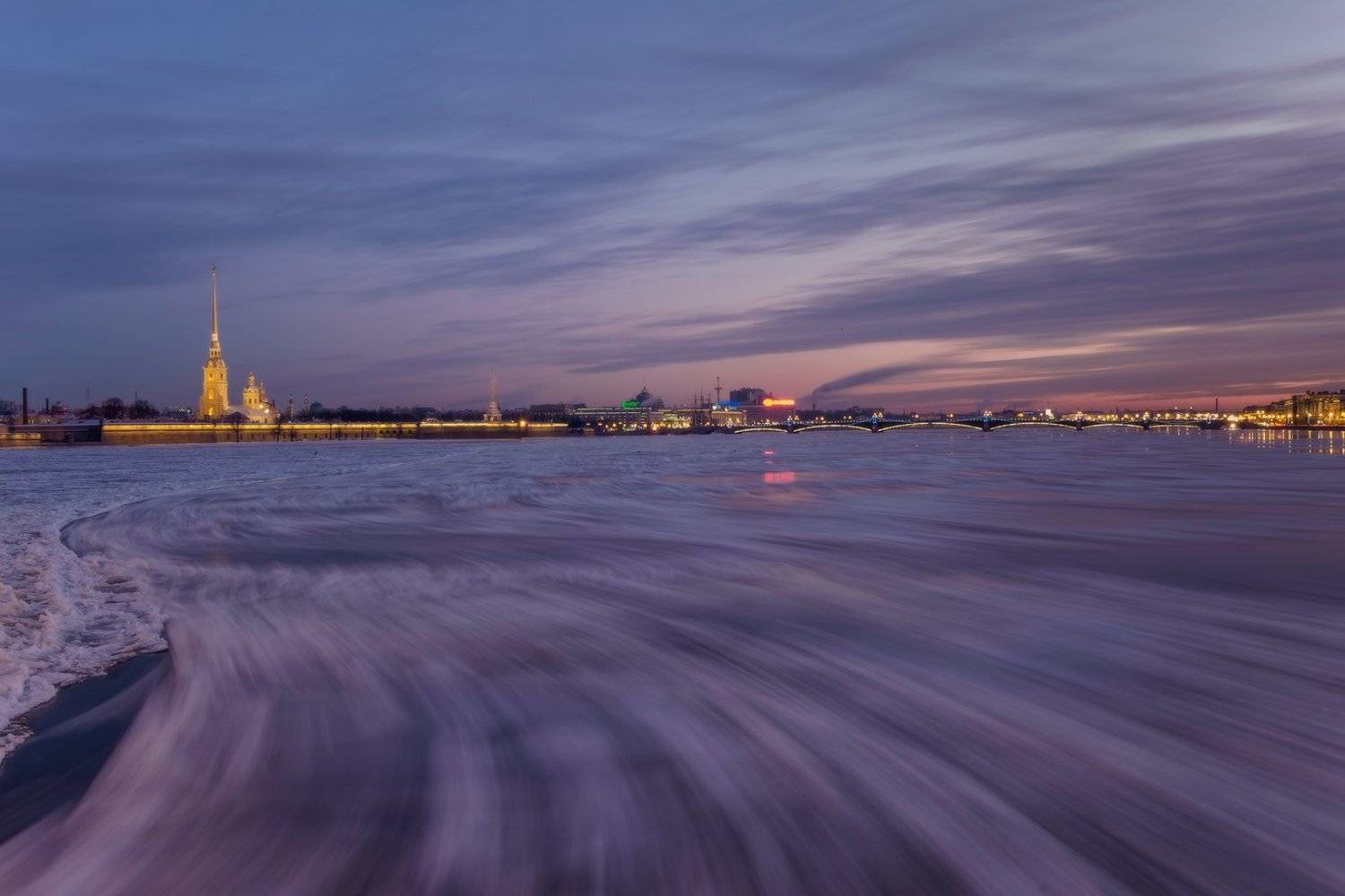 санкт-петербург, нева, утро, рассвет, зима, мост, петропавловка, ледоход, лед, Илья Штром
