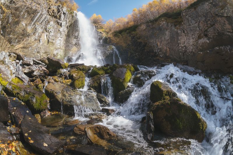 dombay, caucasus, rock, landscape, peak, nature, mountains, waterfall, autumn, Чучхурский водопад в Домбае. фото превью