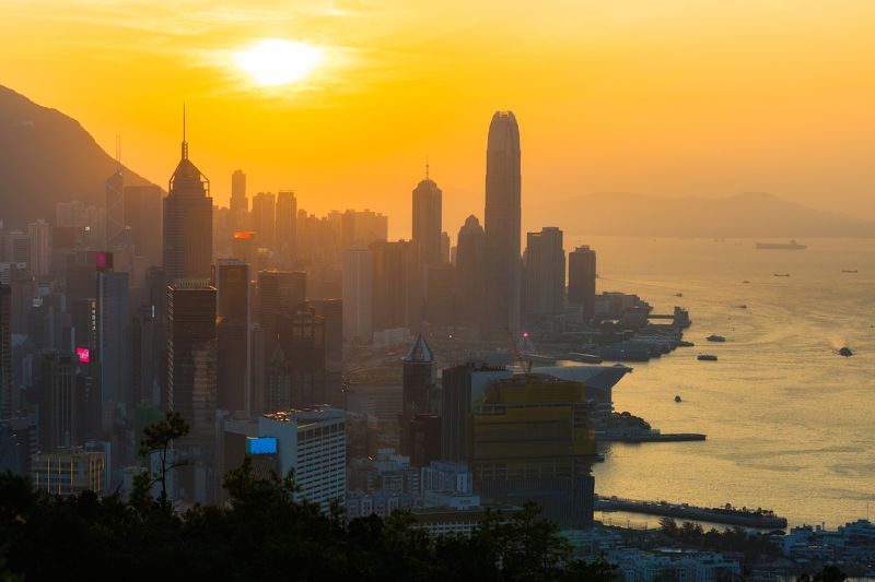 cityscapes, architecture, hongkong, hk, china, sunset, skyscrapers, городской пейзаж, архитектура Braemar Hill Peak at sunset фото превью