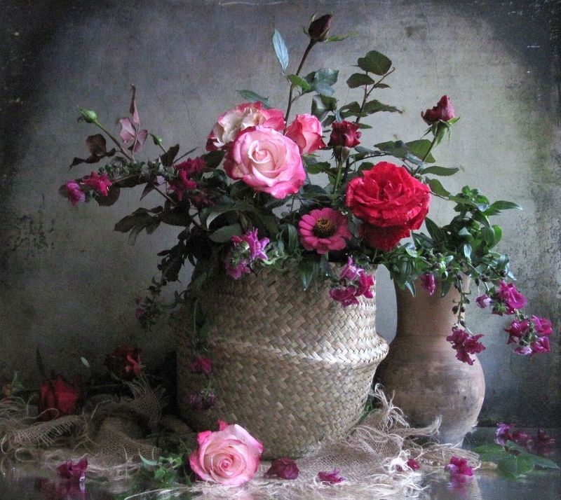 цветы, букет, розы, львиный зев Осенние розы фото превью