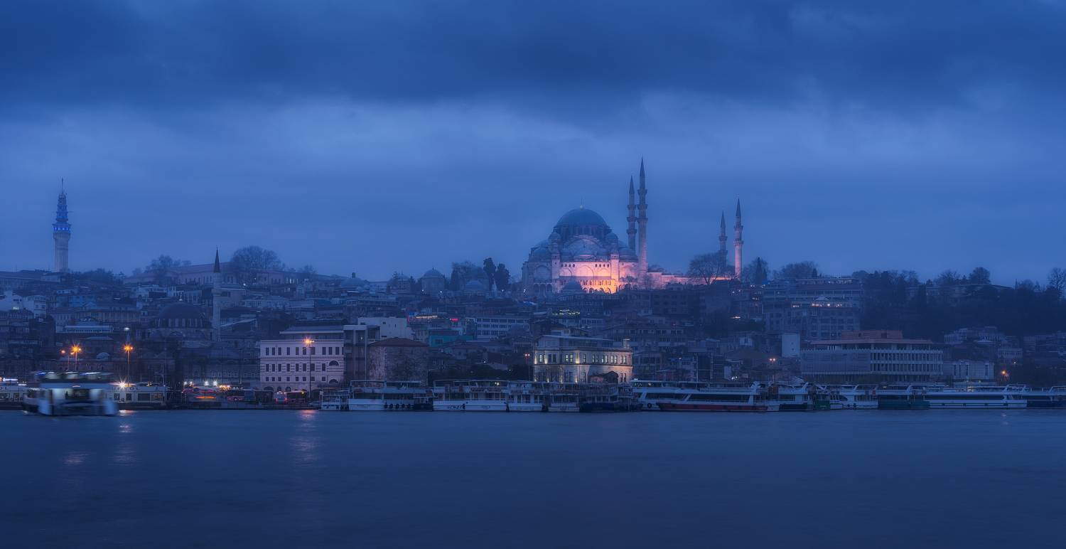 турция, стамбул, утро, город, порт, золотой рог, мечеть, синий, turkey, istanbul, morning, golden horn, port, mosque, t&uuml;rkiye, Эрнест Вахеди
