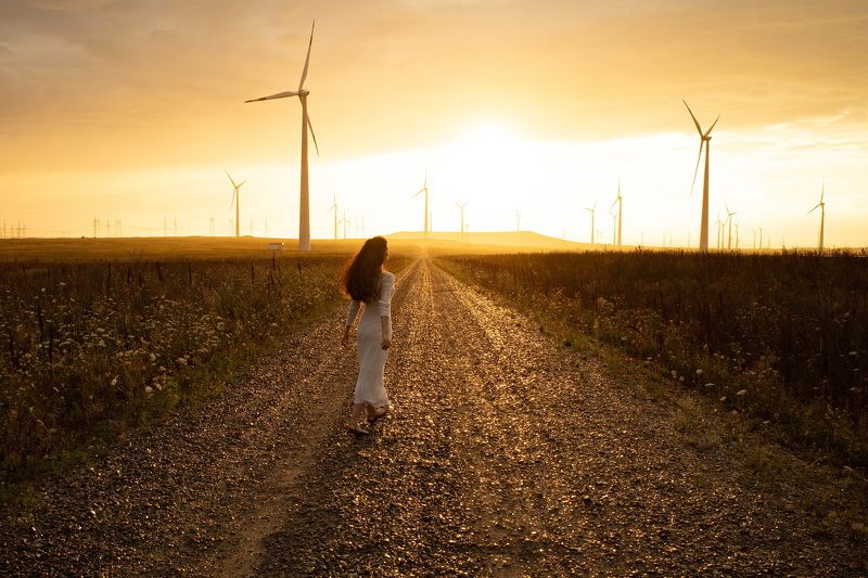 ветряки, ветрогенератор, закат, энергия, электростанция, экология, дорога, солнце СОЛНЕЧНЫЙ ВЕТЕР фото превью