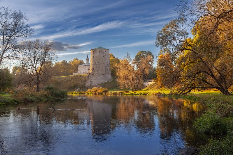 осень, небо, природа, небо По берегу Псковы... фото превью