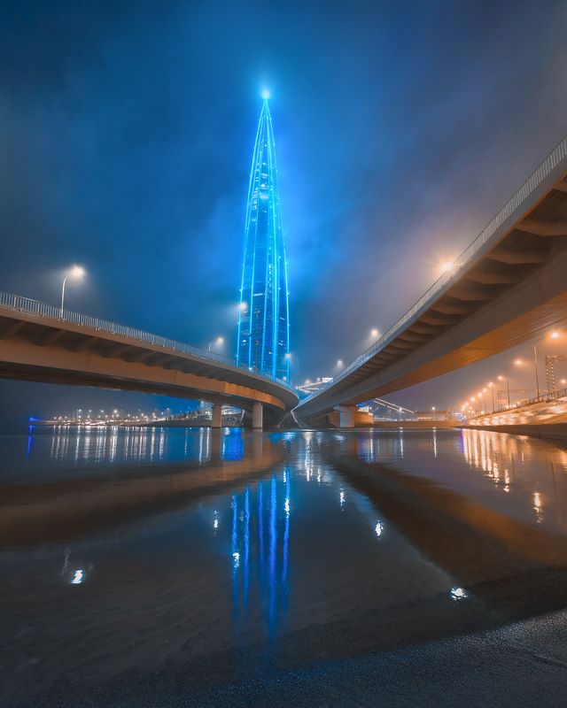 санкт-петербург, питер, ночной питер, ночной санкт-петербург, лахта, лахта центр Симметрия большого города фото превью