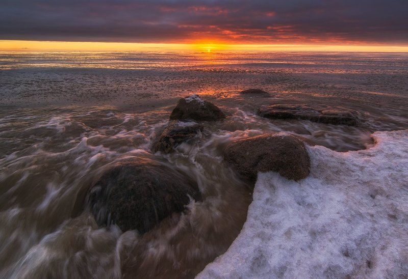 пейзаж, финский залив, камни, закат Закат в Репино фото превью