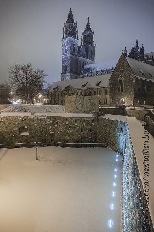 германия магдебург зима город зарисовки ночь снег Зимние зарисовки Магдебурга фото превью