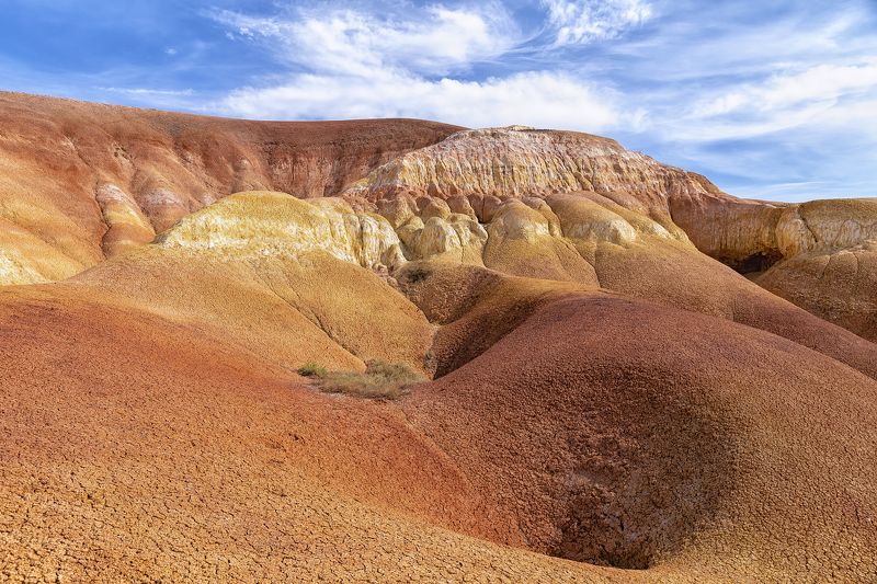 Пейзаж, Казахстан, пустыня, горы, меловые горы, небо, песок, глина, структура, рельеф, геология, мел, Улытау У обрыва фото превью