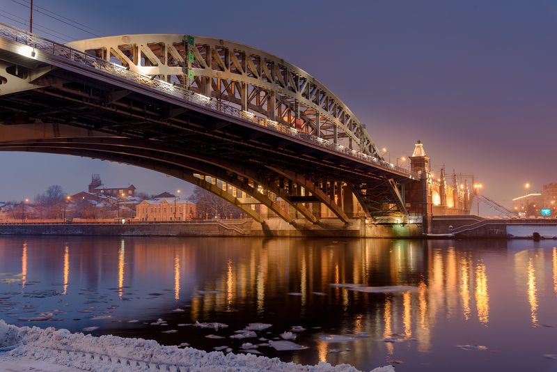 зима, река, мост, москва Андреевский железнодорожный мост фото превью
