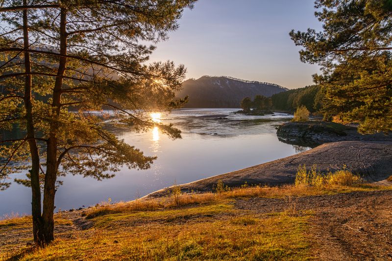 катунь, алтай, закат Вечер на берегу Катуни фото превью