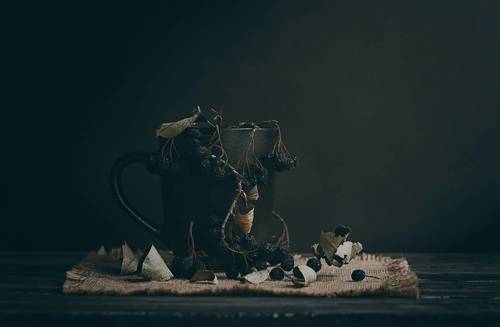 Чашка и сухие ягоды..