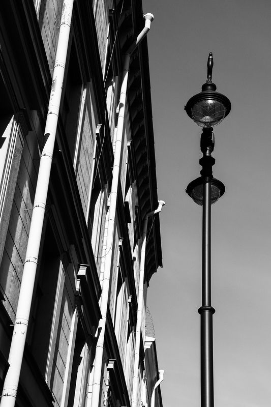 санкт-петербург, город, черно-белое, фонарь, линии, здание, питер, улица  фото превью