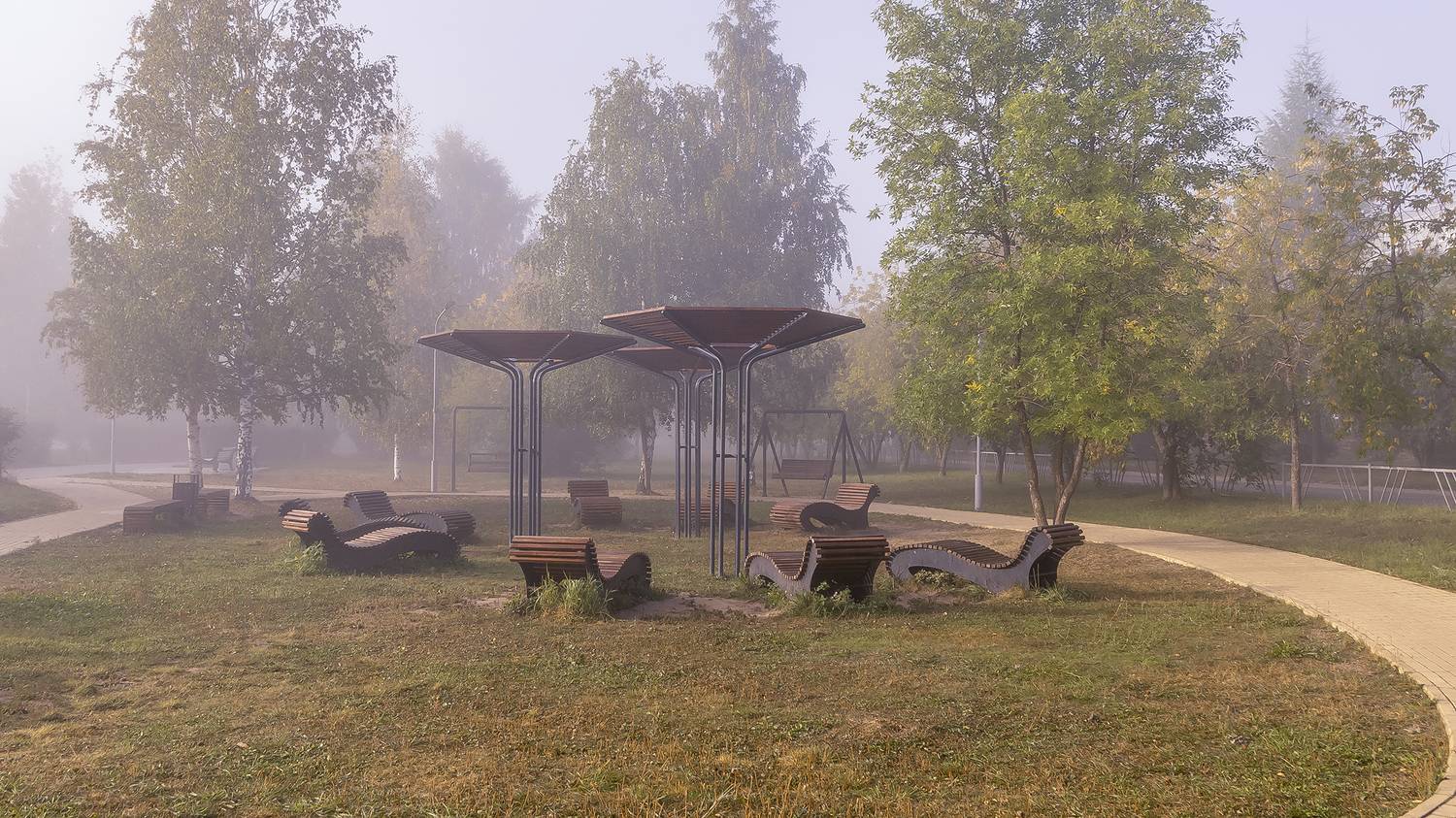 парк, деревья, грибок, лежаки, тропинка, диванчик., Анкудинов Леонид