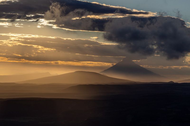 russia, kamchatka, volcano, Россия, Камчатка, вулкан, закат, sunset  На заре фото превью