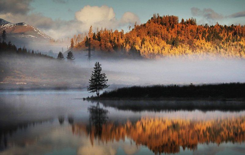 Горный алтай, Золотая осень, Озеро, Осень, Отражение Озеро Узункель. Алтай. фото превью