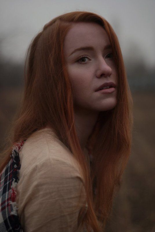 портрет, девушка, рыжая, поле, portrait, girl, ginger, red, field Влада фото превью