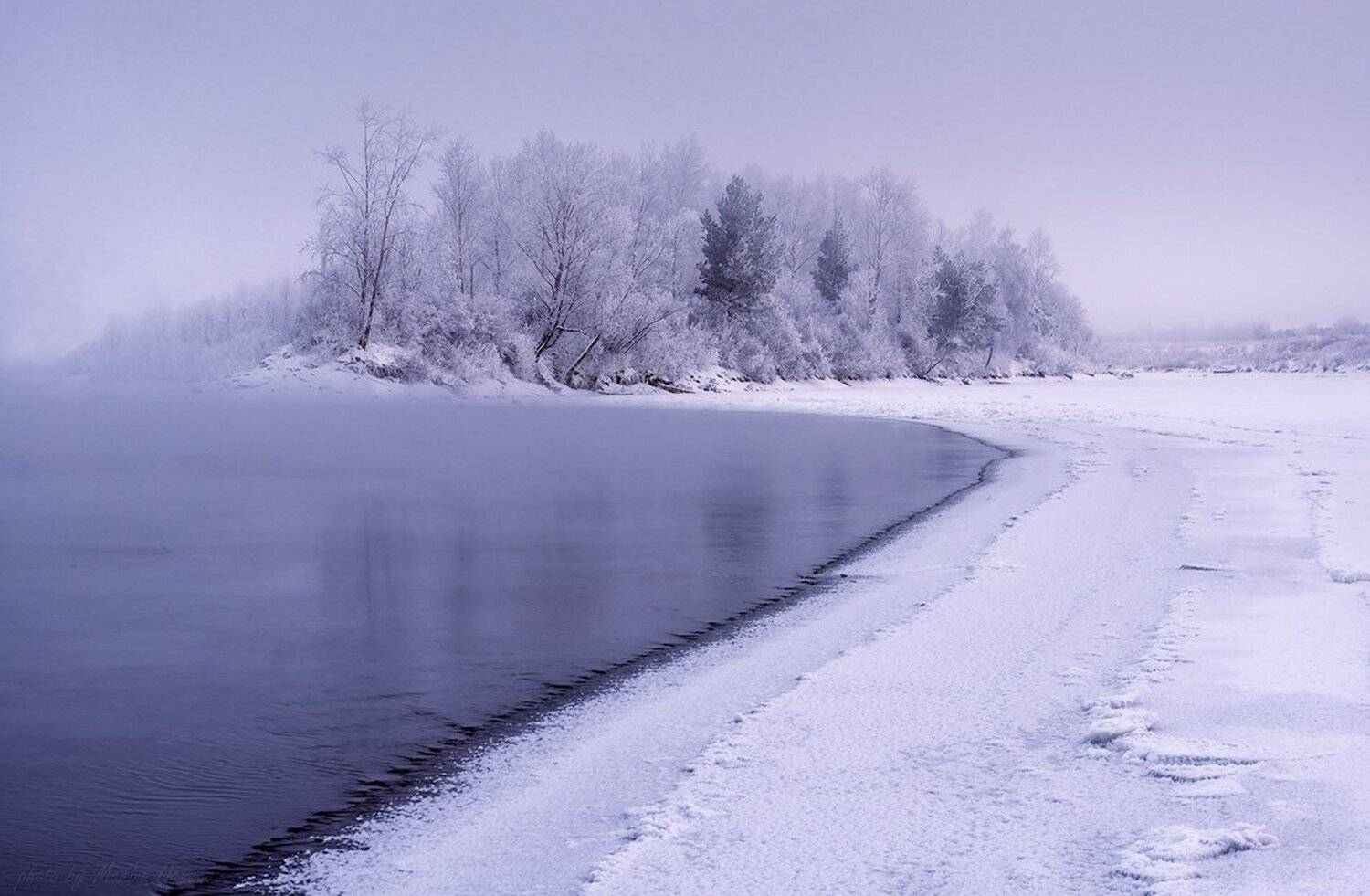 Енисей зимой, Енисей в тумане, мороз, рассвет, Сибирь Красноярский край, Марина Огнева