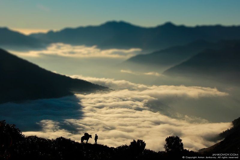 nepal, himalayas, himalaya, mountains, clouds, silhouette, horse, horseman, morning, sunrise, sunset, laurebina, langtang, gosaikunda, trekking, trek, hills, travel, traveling, road, way,   непал, гималаи, горы, облака, силуэт, лошадь, конь, всадник, путн Странник фото превью