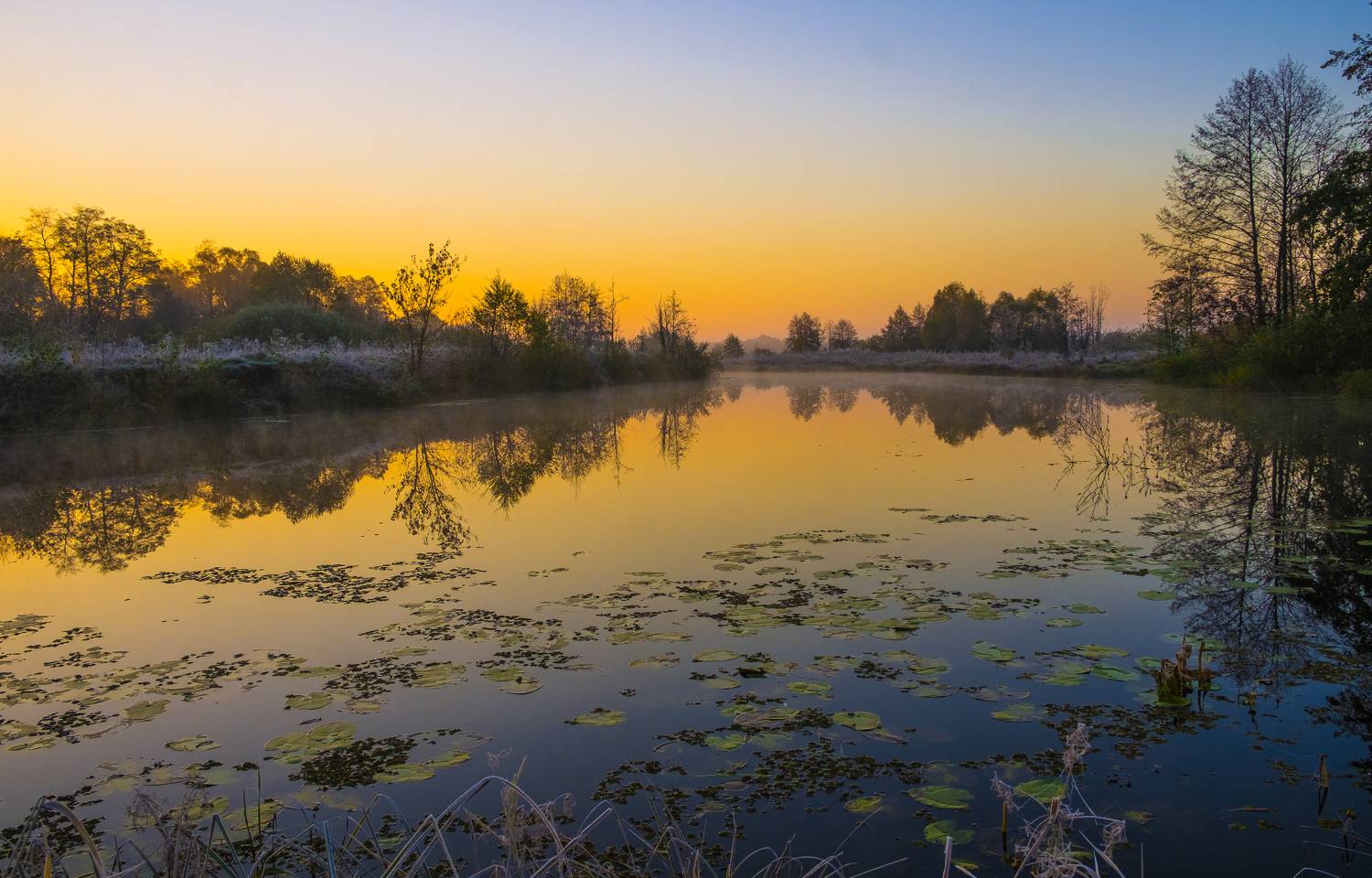 осень озеро рассвет пейзаж природа, Александр Строков