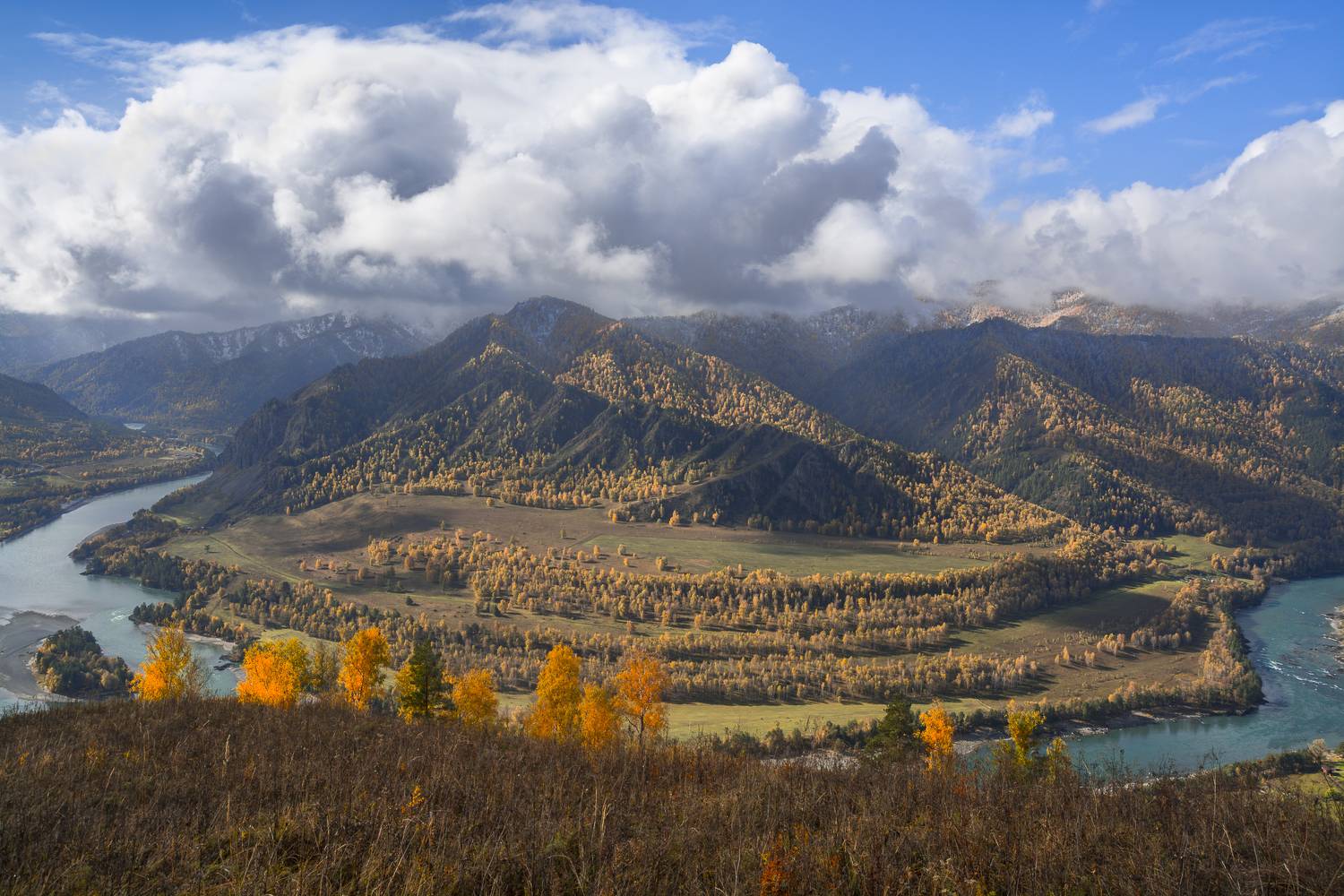 россия, горный алтай, река катунь, осень, утро, свет, Андрей Поляков