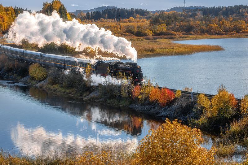 фототур, карелия, сортавала, рускеала, рускеальский экспресс, осень, октябрь, туризм, тур выходного дня, мраморный каньон, поезд, ржд, Рускеальский экспресс в осенней сказке. фото превью