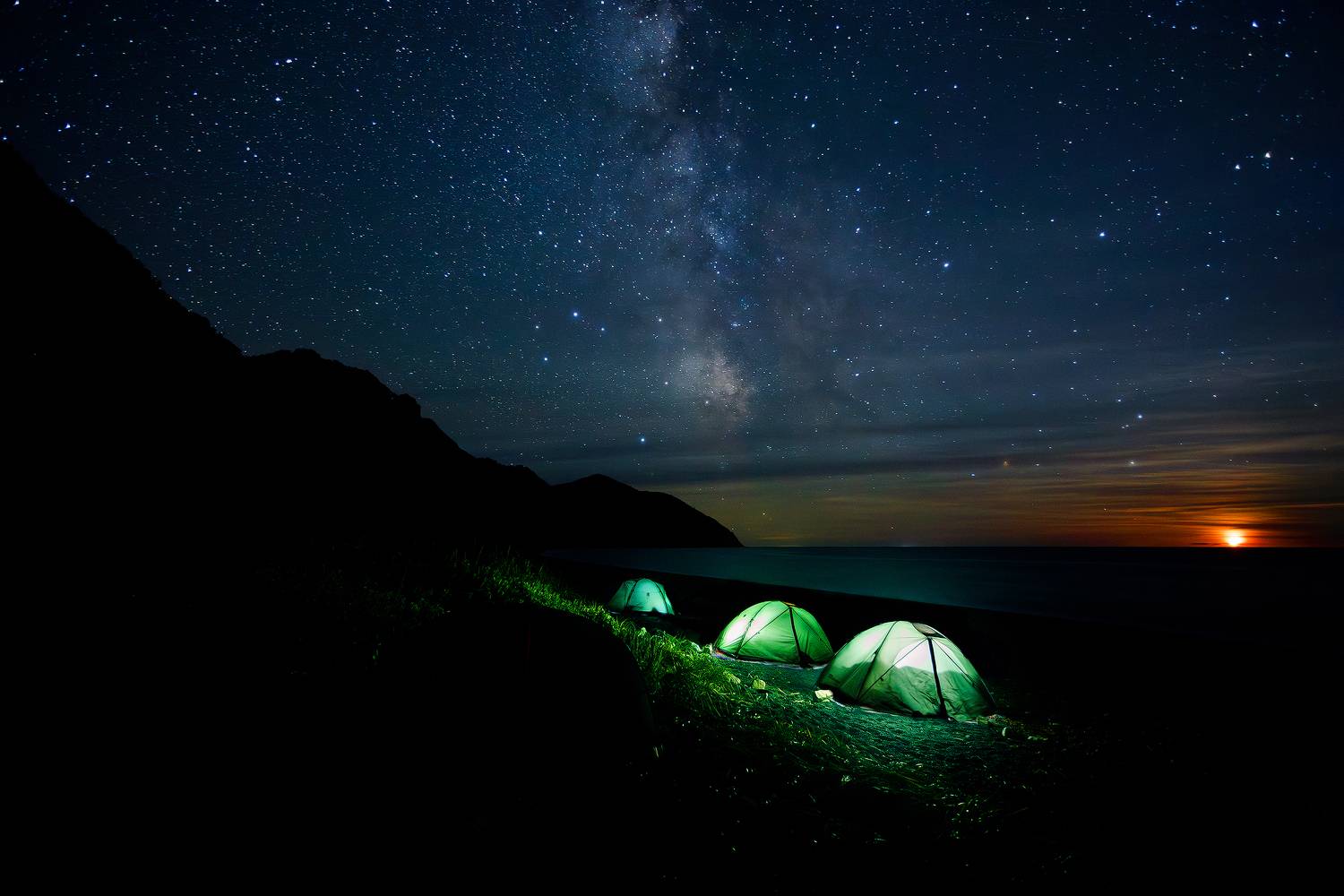 Сахалин, море, звёзды, пейзаж, палатки, луна, Кочкин Владимир