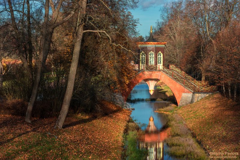 город, архитектура, город пушкин, царское село, крестовый мост с беседкой, александровский парк, осенний парк Рыжая осень...Крестовый мост с беседкой. фото превью