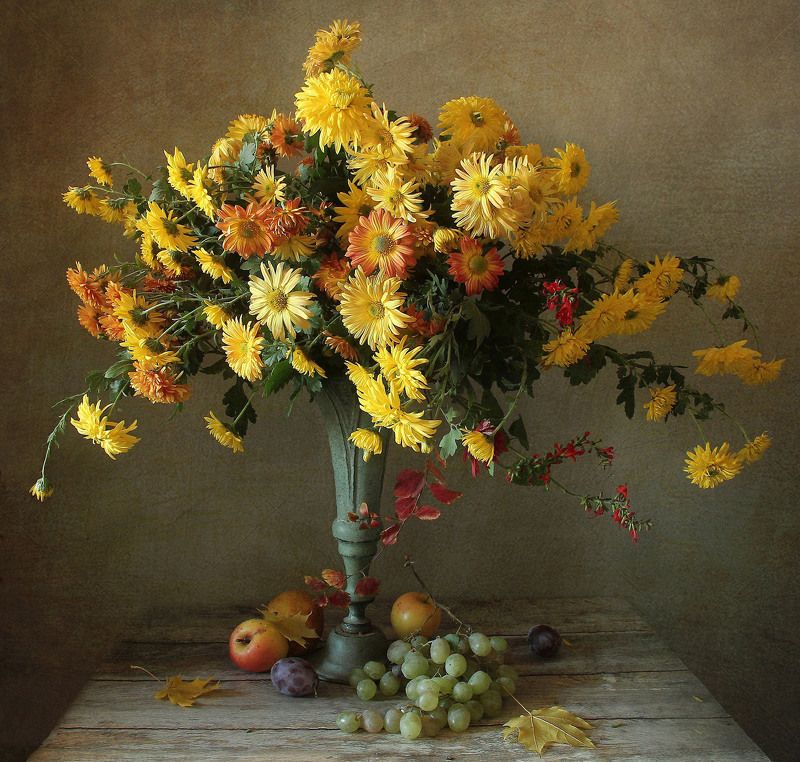натюрморт, цветы, осень, букет, марина филатова, дубки Цветы осенние цветут на радость нам фото превью