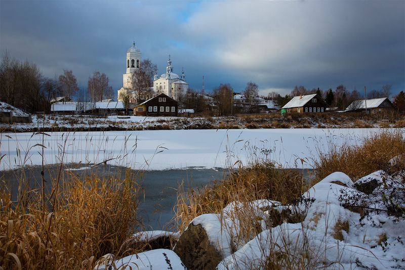 пежма, зима, река, вельск, храм, церковь, снег Начало зимы. Село Пежма. фото превью