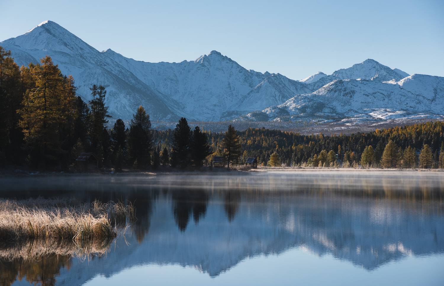 горы, алтай, рассвет, озеро, осень, золото, иней, туман, mountains, altay, sunrise, lake, autumn, golden, frost, fog, Дмитрий