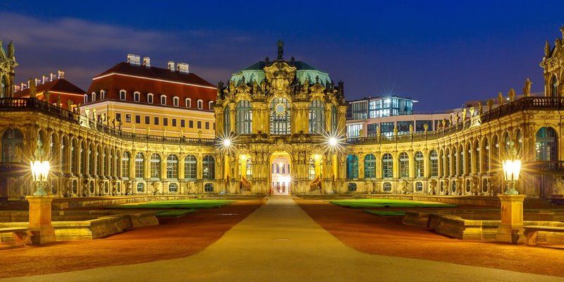 Zwinger, Dresden, Saxony, Germany, europe, night, medieval, town, blue hour, gold, german, central europe, wallpavillon, museum, palace, Rococo style, panorama, deutschland, pavilion, place Zwinger at night фото превью