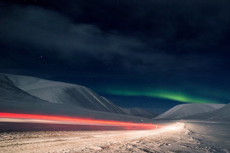 ночь, огни, линии, север, арктика, аврора, северное, сияние, Чукотка, пейзаж Ночь темна фото превью