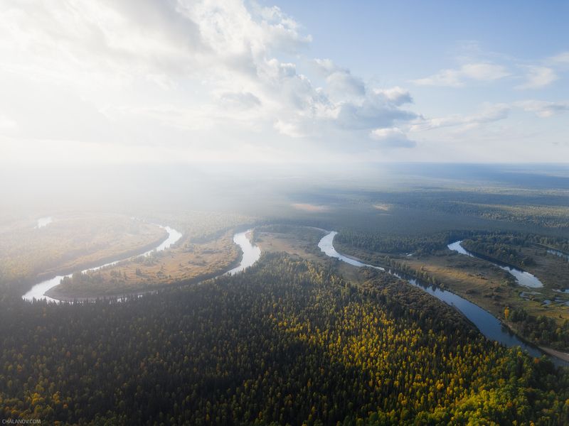пейзаж, природа, река, дрон, осень, вычегда Осенние виражи Вычегды фото превью