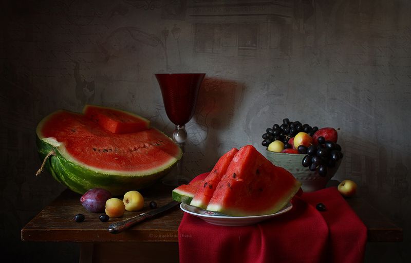 натюрморт, арбуз, фрукты, август с арбузом фото превью