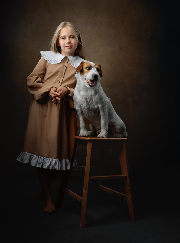 Винтаж Девочка с собачной фото превью