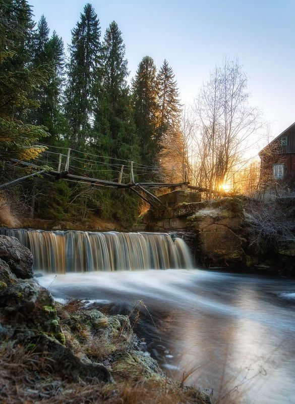 Карелия, водопад, закат Водопад на реке Соскуанйоки фото превью