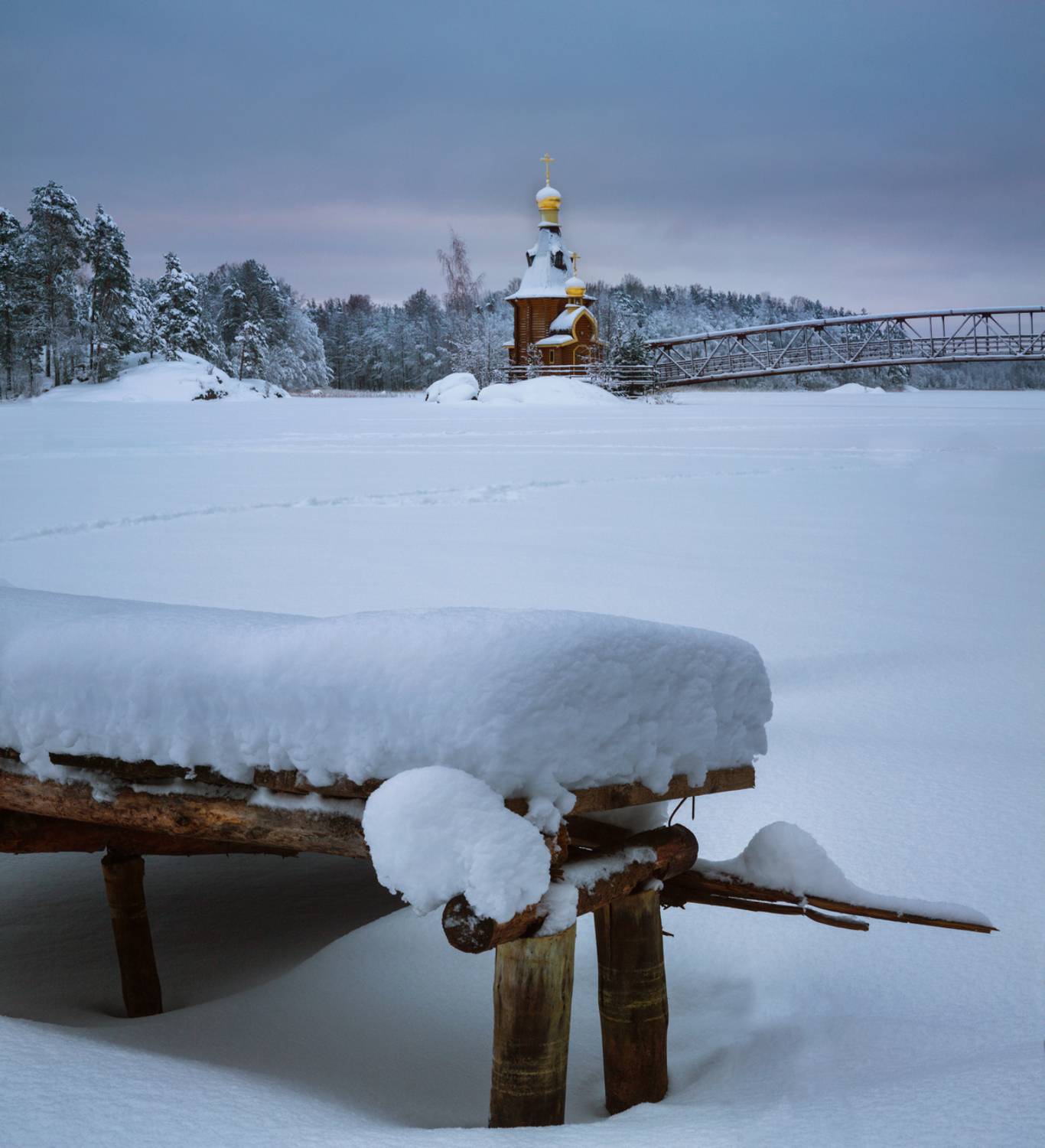зима снег храм мороз деревья облака камни пейзаж, Мурзинов Виктор