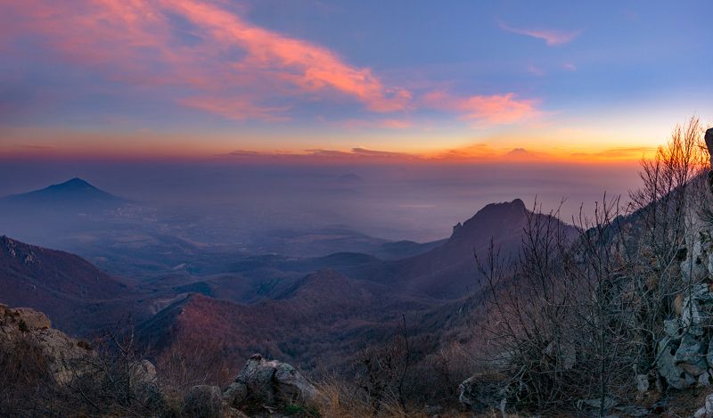 закат,бештау,кмв,природа,пейзаж Две закатные панорамы с горы Бештау фото превью