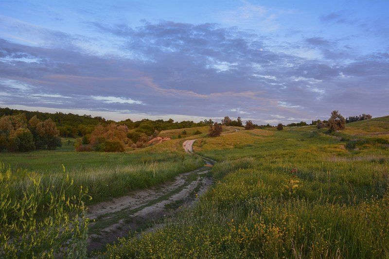 закат, дорога, краски, лето, перспектива уходя коснулось солнце... фото превью