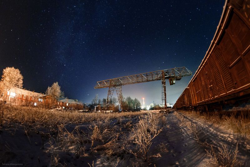 зима ночь звезды снег мороз пеленг млечныйпуть город winter night stars milkyway peleng canon Пеновские ночи фото превью