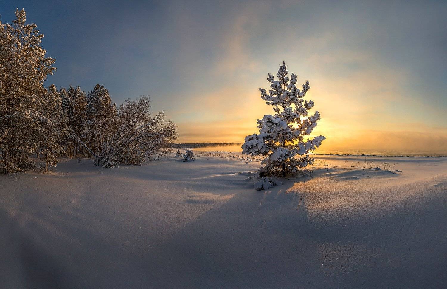 Зима, Озеро, Рассвет, Снег, Лашков Фёдор