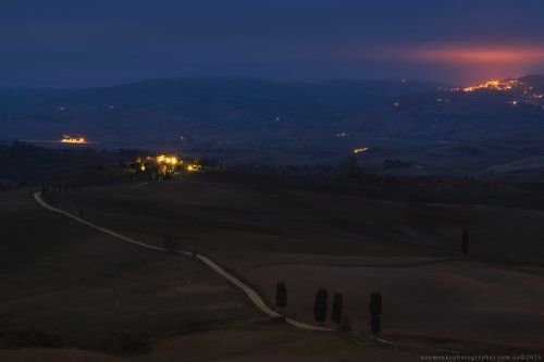 Италия. Тоскана. Долина Val d’Orcia рано утром.