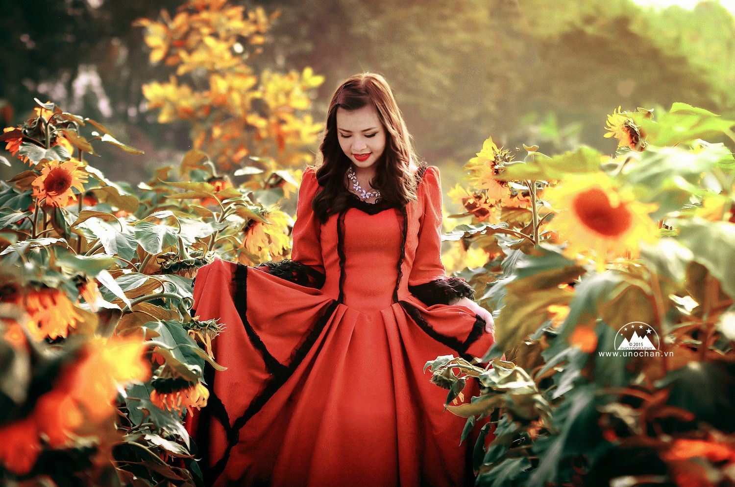 flower, sun set, light, red, girl, pretty, beauty, unochan