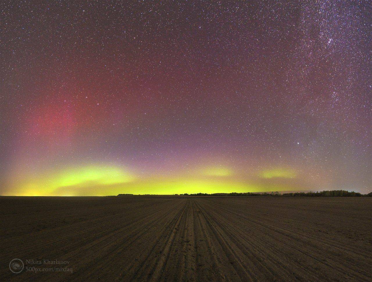 полярно сияние, северное сияние, астрофото, астрофотография, астрономия, космос, природа, звезда, звезды, поле, ночь, ночной пейзаж, Харланов Никита