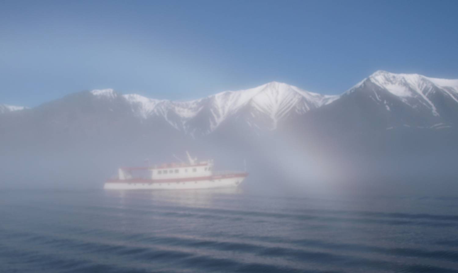 корабль, туман, горы, пейзаж, вода, озеро, Мурзинов Виктор