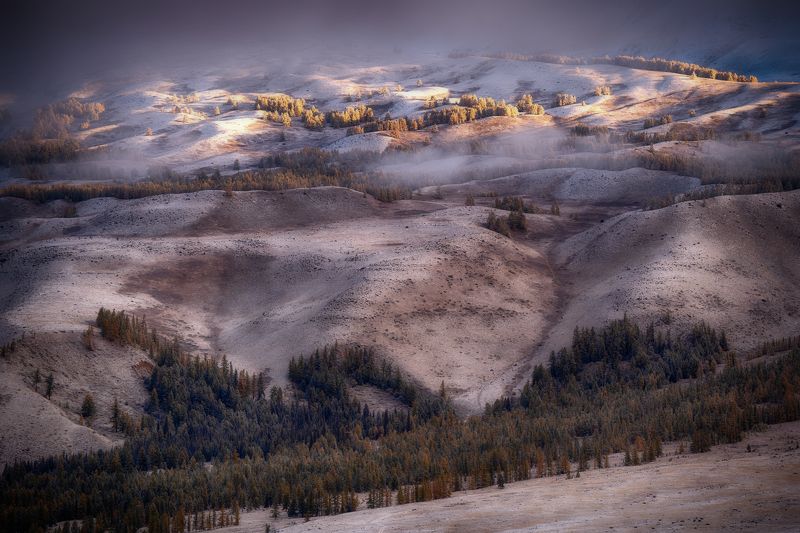 алтай горы лес утро пейзаж красивый снег иней предзимье Алтайская сказка фото превью