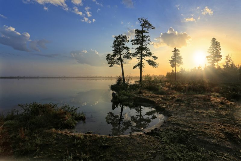 Белые ночи, Озеро, Рассвет, Север, Югра Белые ночи фото превью