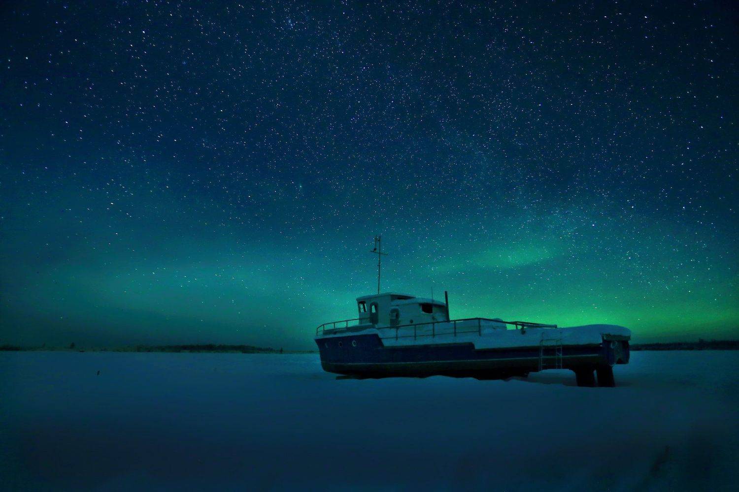 Звезды, Ночь, Север, Северное сияние, Снег, Татьяна
